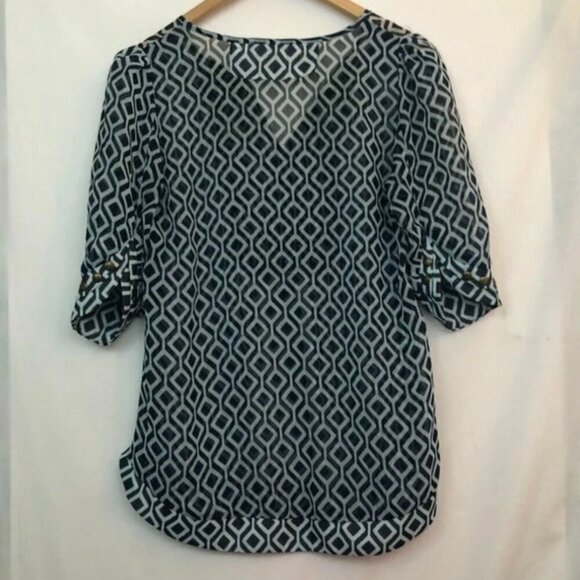 41 HAWTHORN STITCHFIX Moni Geo Camisole Blouse Navy Blue 3/4 Sleeve Boho Summer - Picture 9 of 11